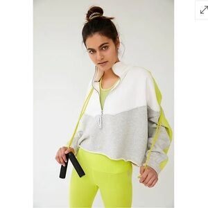 NWT FP Movement Free People Split Second Half Zip Pullover Heather Grey Neon - S